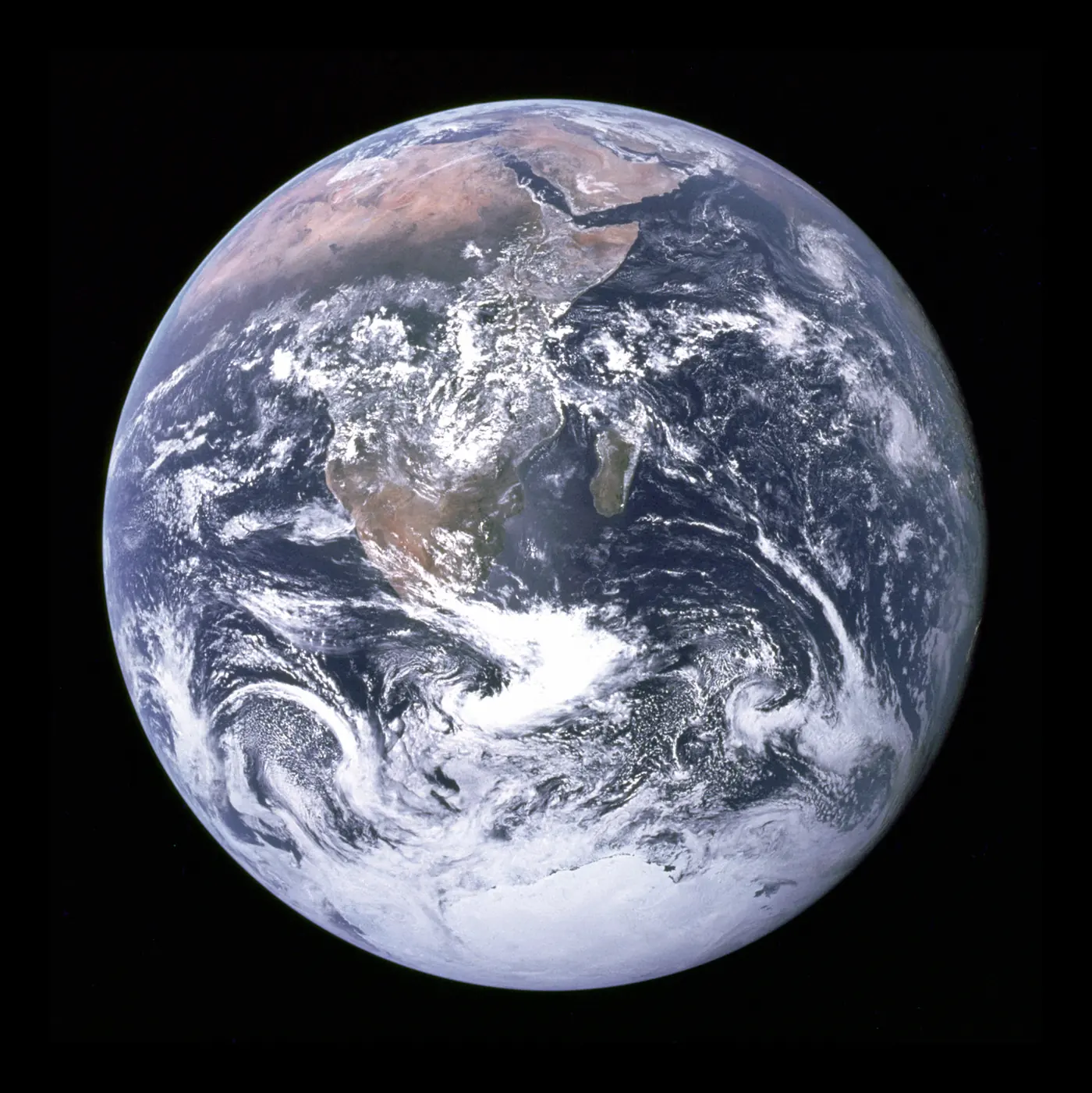 The Blue Marble: the whole Earth seen from Apollo 17, Africa and Antarctica visible