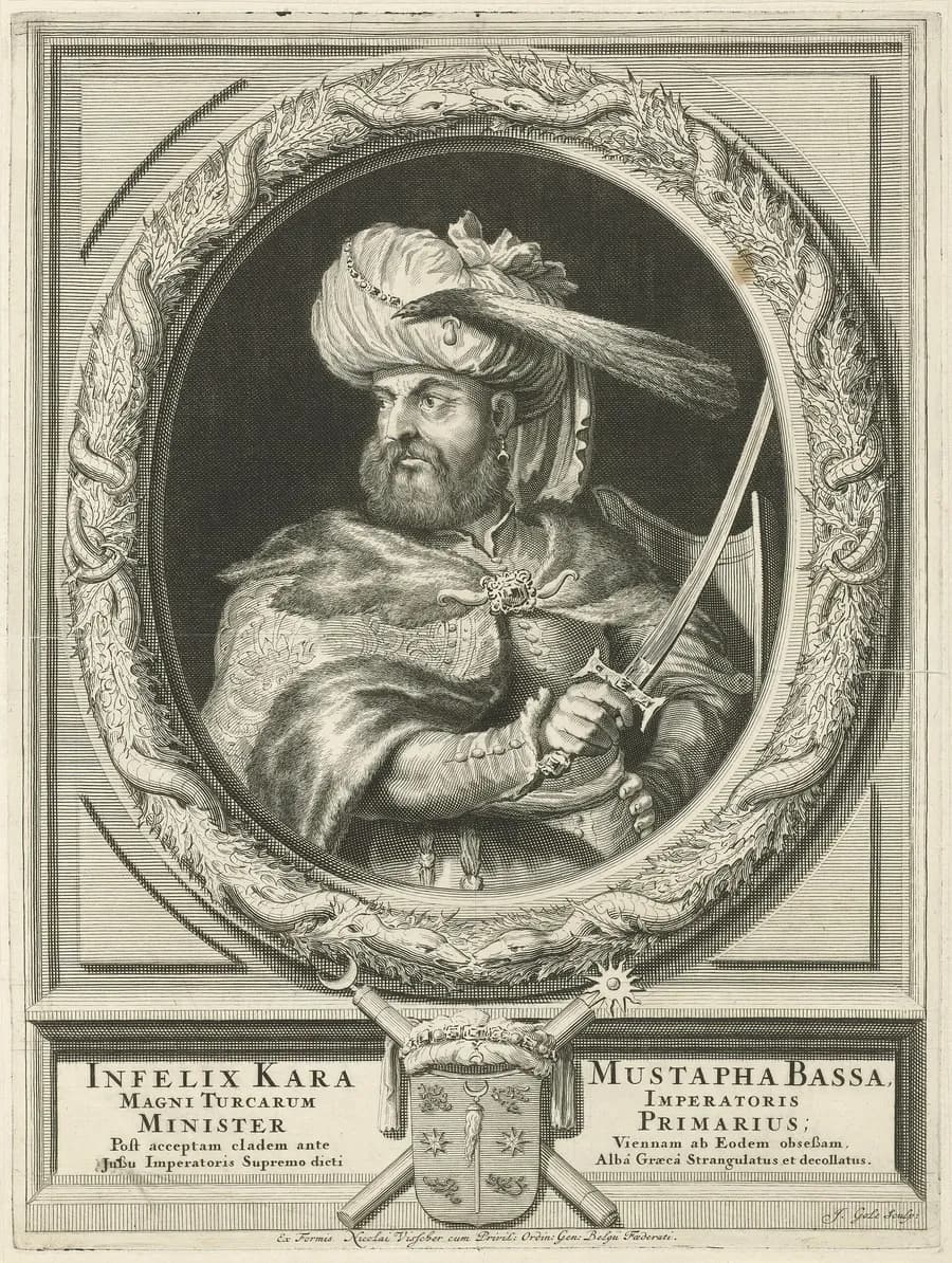 Engraved portrait of Grand Vizier Kara Mustafa Pasha in a turban